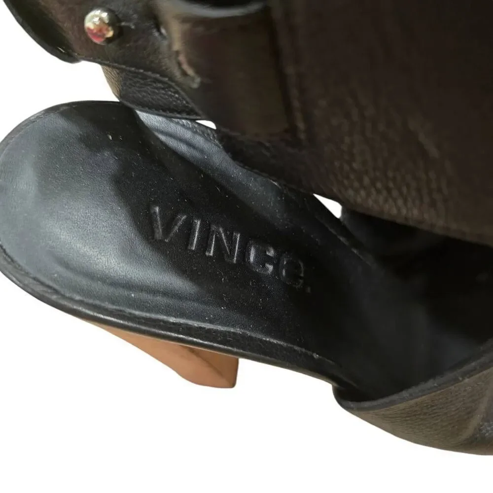 Vince Addie Heels Women's 5 M Black Leather High Heel Open Peep Toe Party Preppy
